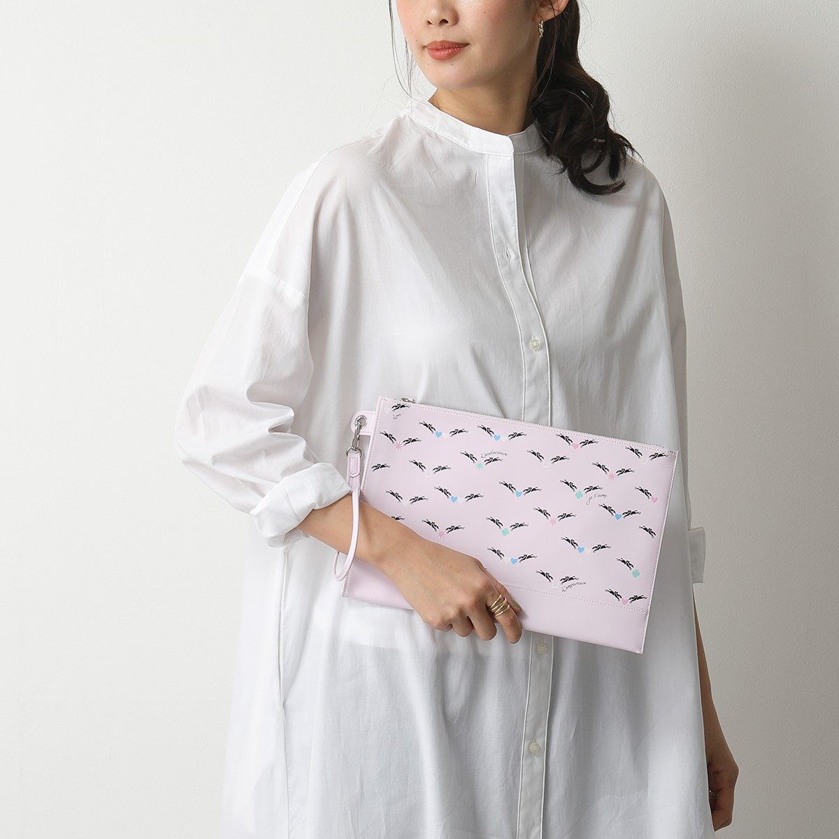 longchamp 2042 929皮革手拿包扁平小包star heart clover手提包