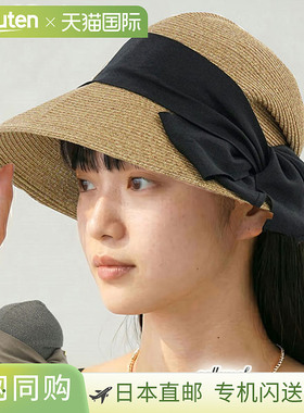 日本直邮CA4LA 女士草帽大号防晒可折叠带缎带钟形帽深帽型优雅精