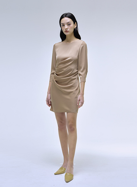 INSPIRE&STORIES 七分袖裙子春夏小众抽褶设计短款连衣裙YG001