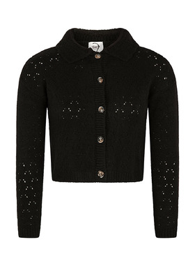 TACH 时尚复古镂空设计小众多色短款女士休闲舒适毛衣翻领开襟衫