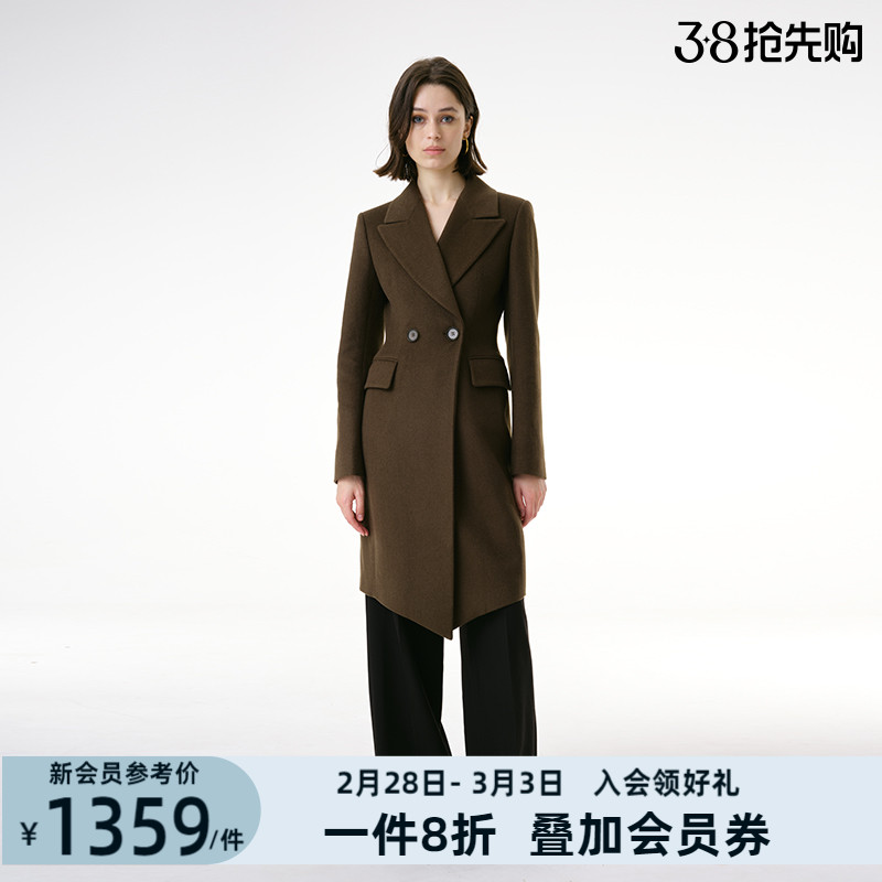 INSPIRE&STORIES 女士收腰高级感通勤休闲优雅中长款毛呢大衣外套