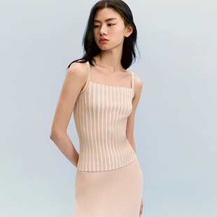 INSPIRE&STORIES 吊带背心女内搭24春夏米白色拼杏色坑条针织上衣