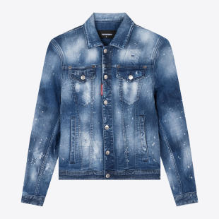 水洗泼墨翻领男牛仔夹克外套 新品 现货DSQUARED2 D2二次方春季