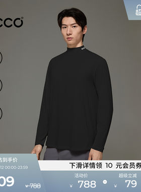 ECCO爱步高尔夫T恤男 新款运动日常通勤舒适黑色长袖EG261T013M