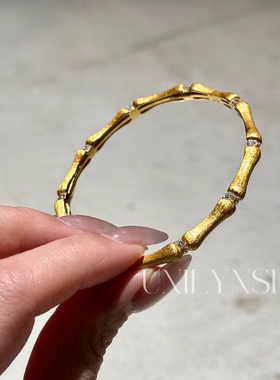 凌溪珠宝｜竹节拉丝手镯S925纯银厚镀金新中式节节高升国风高级