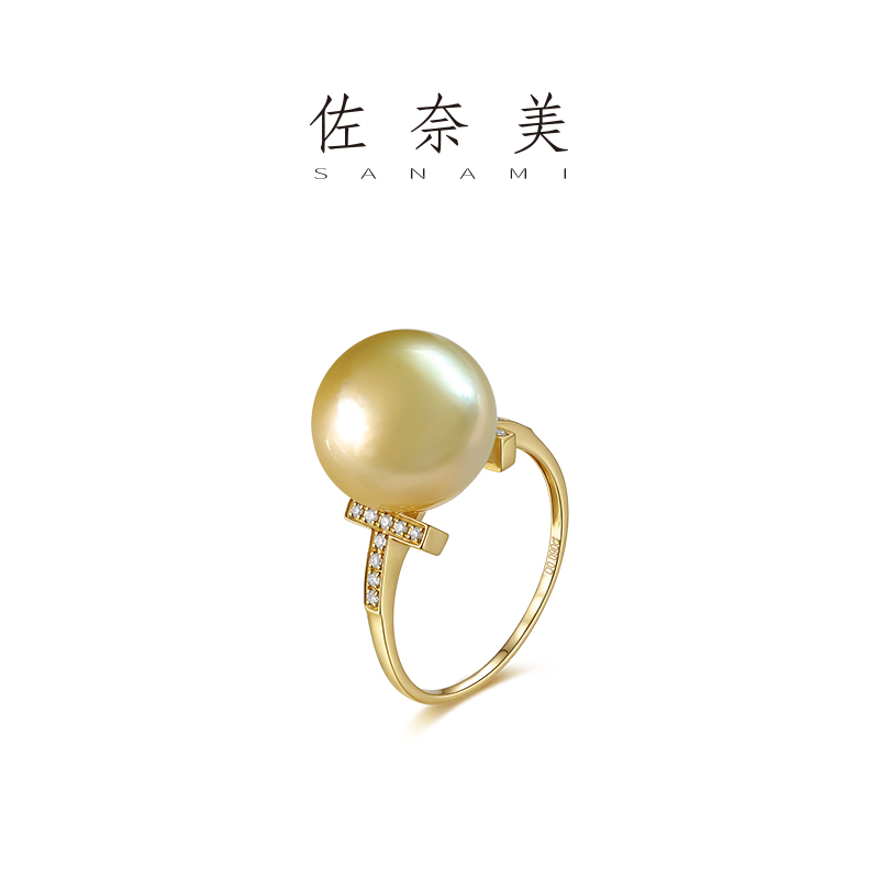 T型18K金钻石金珠戒指