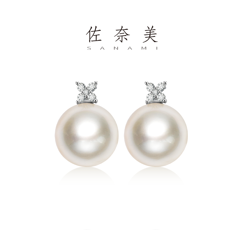 佐奈美（SANAMI) 优雅四叶花海水马贝耳钉
