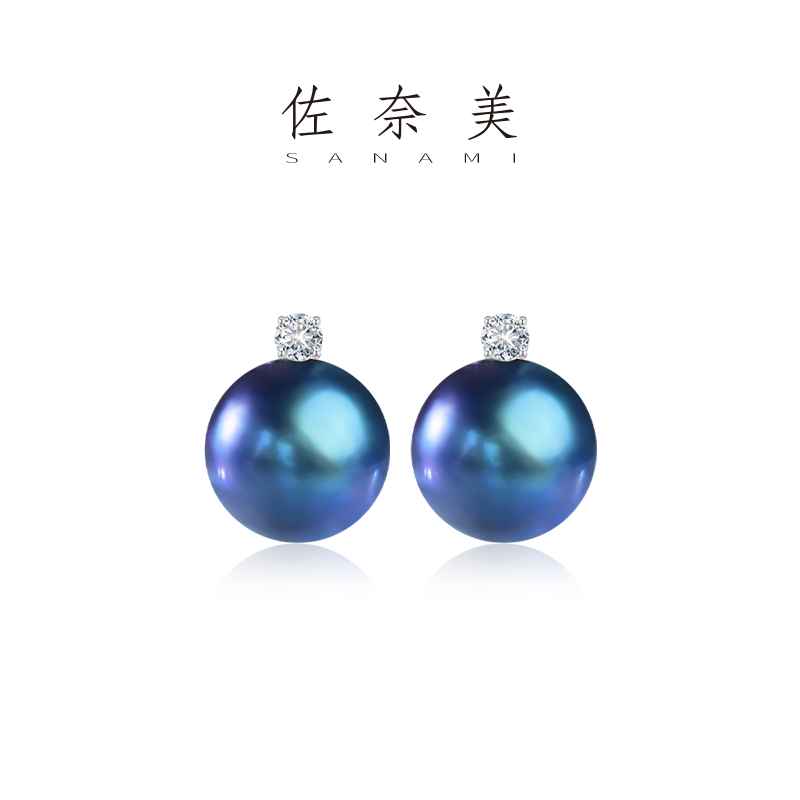 佐奈美（SANAMI) 宝石蓝王妃海水马贝耳钉