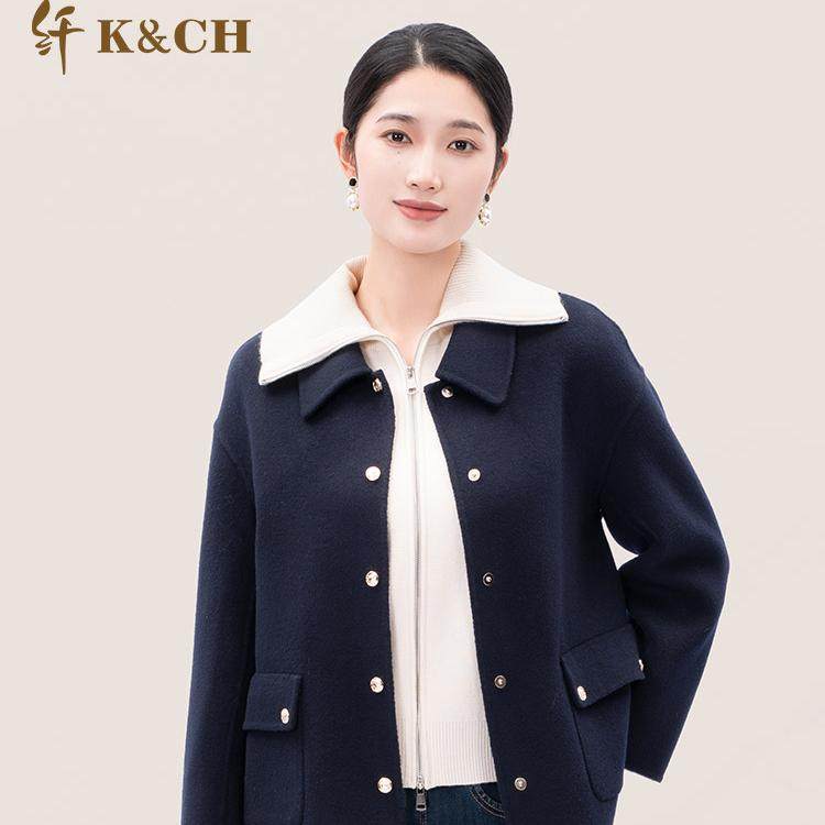 K&CH纤牌女装\双面呢羊毛法式复古翻领气质大衣外套女8422C150J1