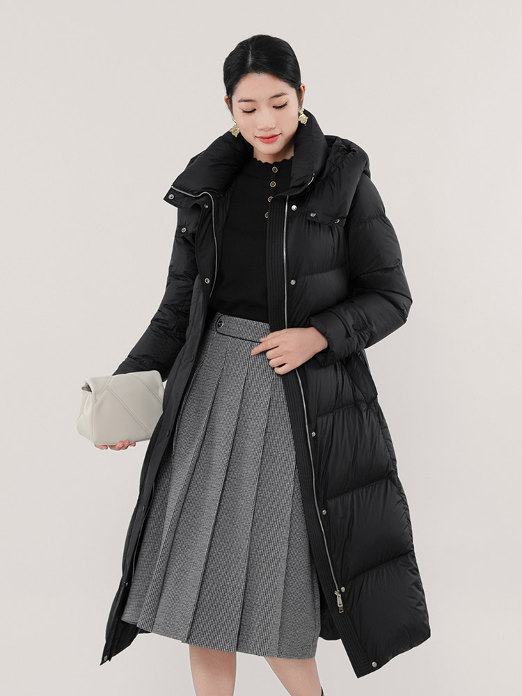 K&CH纤牌女装\2023冬季新款立领连帽保暖加厚羽绒服鸭绒长款外套