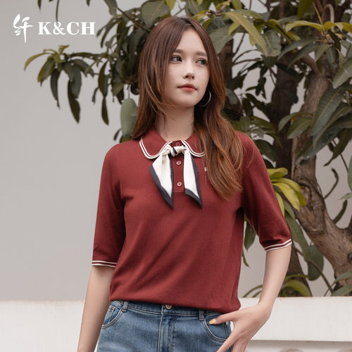 K&CH纤牌修身显瘦印花针织衫