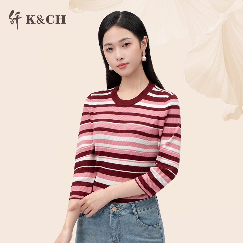 纤牌女装时尚百搭条纹针织衫上衣