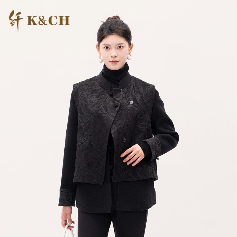 两件套双面呢羊毛国风大衣外套女