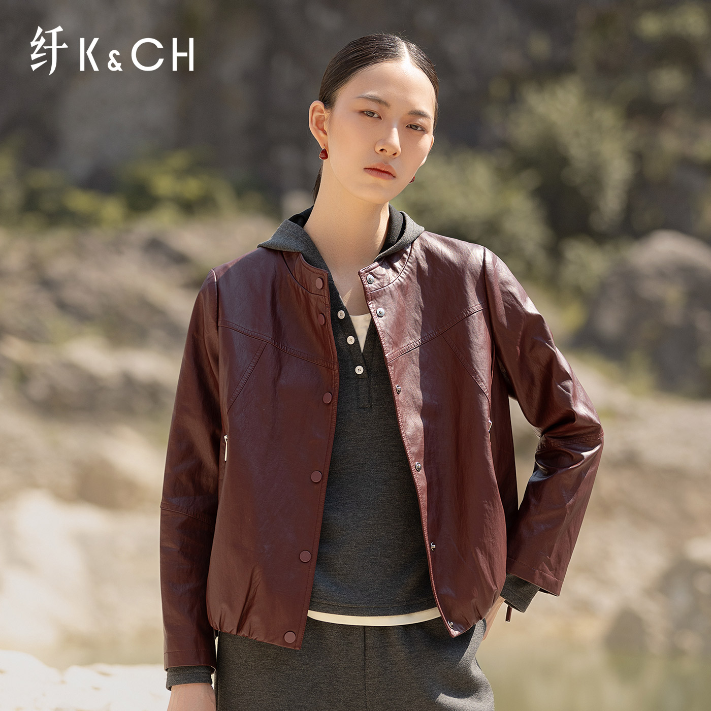 K&CH纤牌修身显瘦皮衣外套
