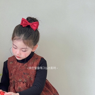 红色缎面2026蝴蝶结新年喜庆过年发饰发圈儿童女童头饰扎头绳皮筋