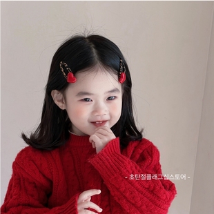 红色爱心豹纹小女孩2026新年发夹儿童韩系头饰发圈女童发饰发卡子