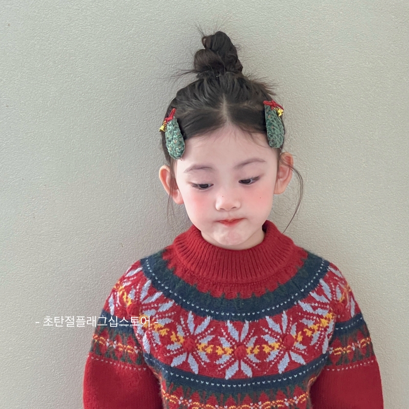 绿色丝绒铃铛蝴蝶结儿童发夹头饰