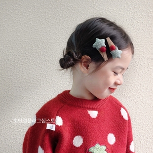 可爱红色星星毛绒球发夹儿童头饰宝宝侧边碎发bb夹小女孩发卡女童