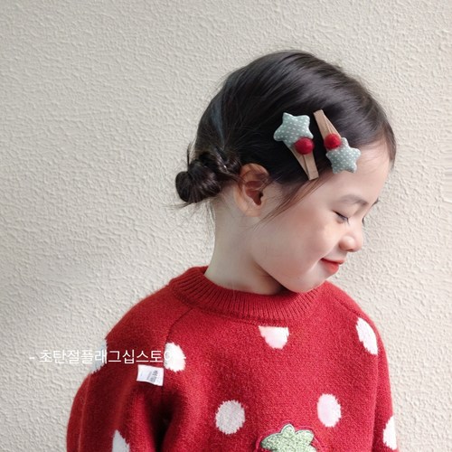 可爱红色星星毛绒球发夹儿童头饰