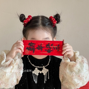 新年丝绒红色糖葫芦可爱过年发饰儿童发夹头饰小女孩头绳2026发圈