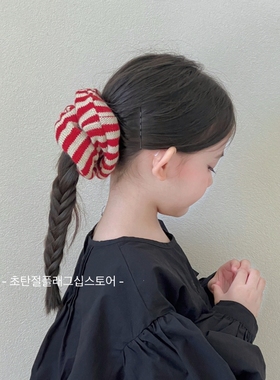 红色针织毛绒小女孩扎马尾头绳大肠发圈儿童皮筋女童发绳洋气头饰
