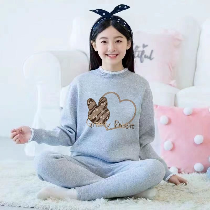 银狐绒卡通防寒保暖家居服套装初高中加绒加厚秋衣女士睡衣两件套