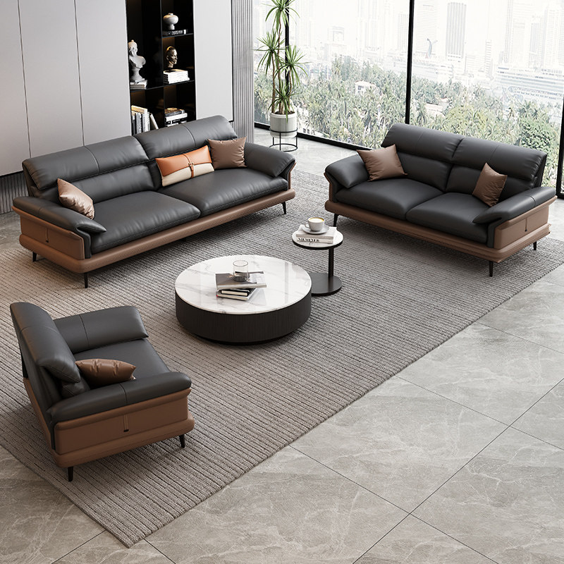 办公室真皮沙发商务办公现代简约接待会客洽谈区茶几组合佛山家具