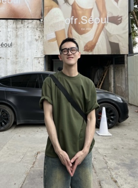 nick tian春夏季美式军绿色纯色短袖T恤男士基础款宽松圆领打底衫