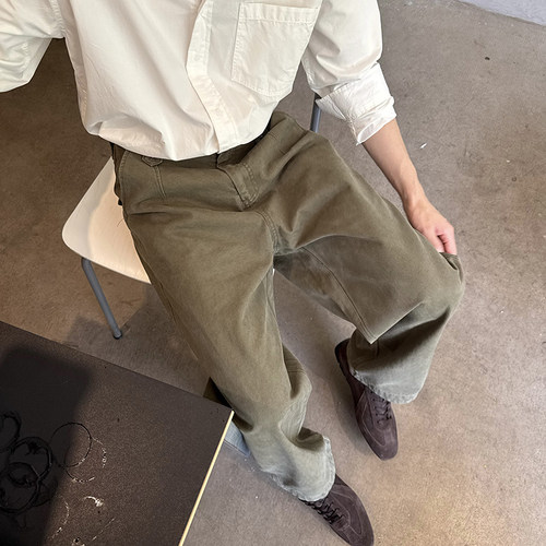 NickTian小直筒绿色牛仔裤
