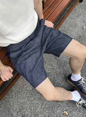 Nick Tian 高级感极简风半松紧腰牛仔短裤男士夏季新款宽松休闲裤