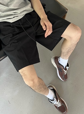 Nick Tian春夏黑色美式休闲工装沙滩短裤男松紧腰直筒百搭运动裤