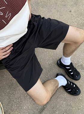 Nick Tian 小标刺绣黑色速干运动短裤男夏季新款简约宽松休闲百搭