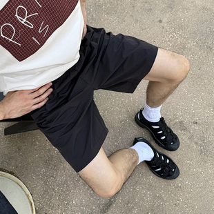 Nick Tian 小标刺绣黑色速干运动短裤男夏季新款简约宽松休闲百搭