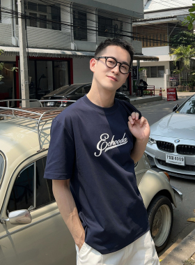 Nick Tian 韩系极简风字母印花短袖T恤男士夏季圆领宽松休闲上衣