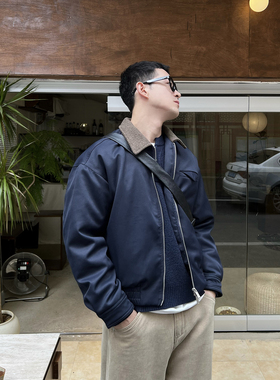 Nick Tian 老钱风宽松拼色羽绒服男秋冬季翻领夹克高级感厚外套