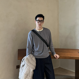 休闲简约长袖 Nick 男2025年冬季 真两层假两件圆领针织衫 内搭 Tian