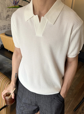 Nick Tian 老钱风亨利领冰丝针织polo衫男夏季新款简约休闲宽松