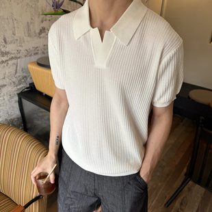 新款 Nick 男夏季 Tian 简约休闲宽松 老钱风亨利领冰丝针织polo衫