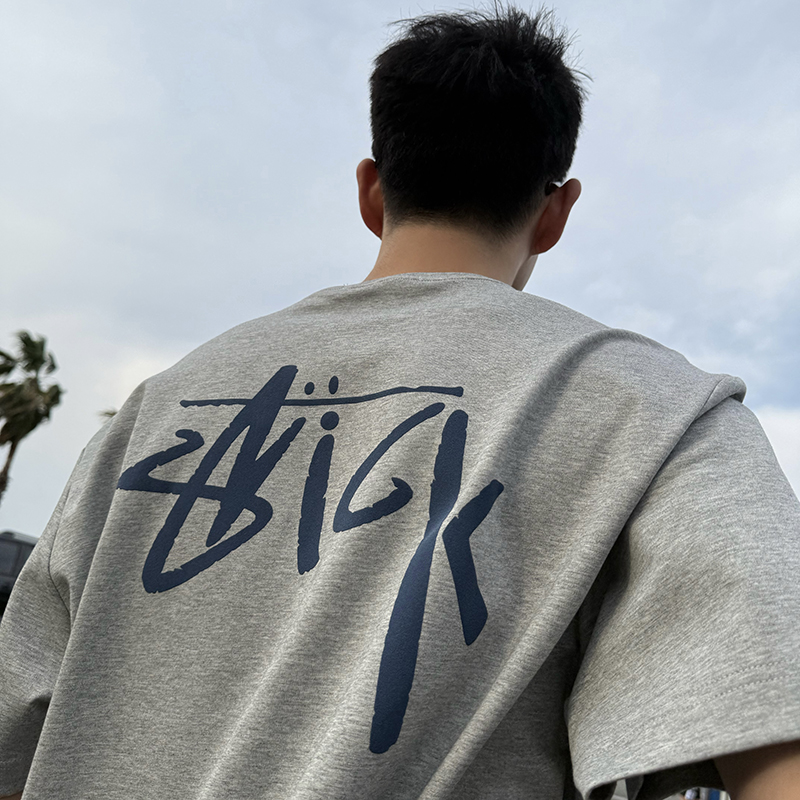 NickTian背后字母印花灰色短袖