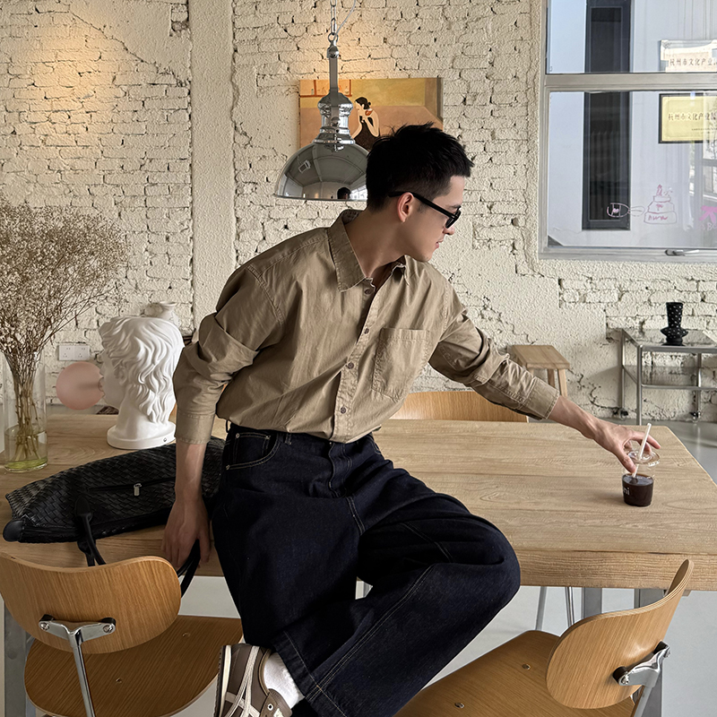 NickTian柔软纯色极简长袖衬衫