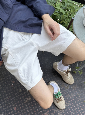 Nick Tian 高级感老钱风肌理感牛仔短裤男夏季新款韩简约宽松休闲