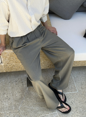 Nick Tian 老钱风松紧腰直筒西裤男夏季新款休闲裤宽松仿亚麻裤子
