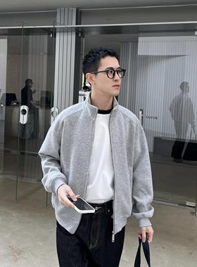 Nick Tian美式复古立领开衫拉链卫衣男春秋款灰色宽松休闲外套