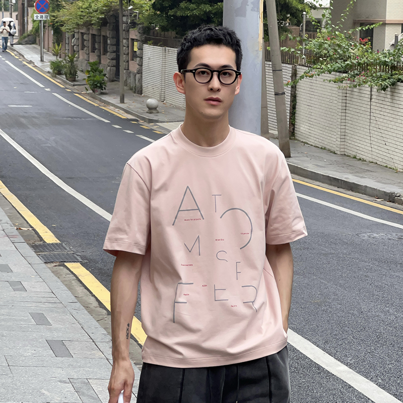 NickTian粉色字母短袖T恤