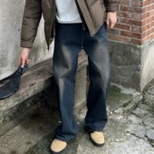 tian 美式 复古蓝色水洗牛仔裤 nick 男cleanfit宽松直筒休闲长裤
