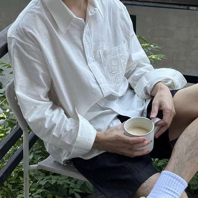 NickTian镂空口袋薄款亚麻衬衫