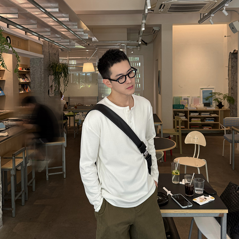 NickTian单排扣亨利领长袖打底