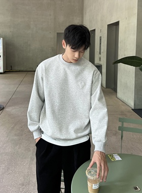 nick tian 秋季新款灰色立体浮雕印花爱心卫衣男简约休闲百搭上衣