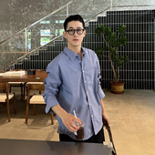 Tian 蓝色衬衣打底衫 极简老钱风纯色条纹长袖 男秋冬韩版 衬衫 Nick