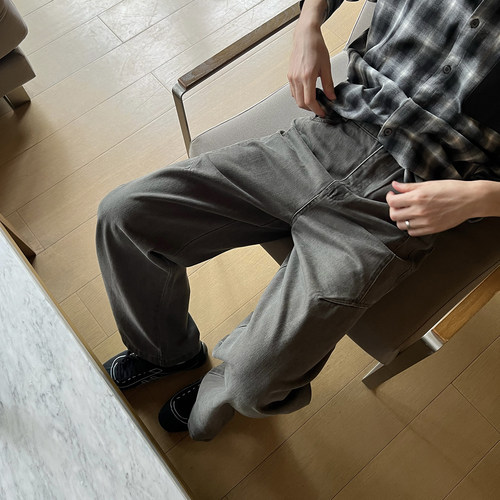 秋冬美式街头风水洗工装牛仔裤